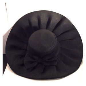 Witchy Black Wide Brim Floppy Hat with Bow